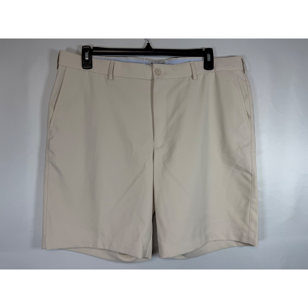 Peter Millar Mens Performance Golf Shorts Stone Beige Flat Front Size 38